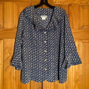 NWOT Vintage Blair Ruffle Blouse Top 3/4 Sleeve Size L